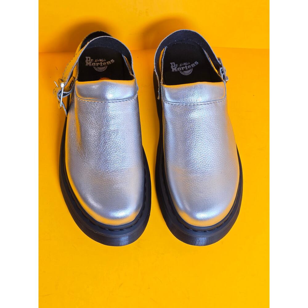 Dr Martens Laketen Silver Metallic Leather Slingback Platform Mules sz 11/12 New - Picture 3 of 16